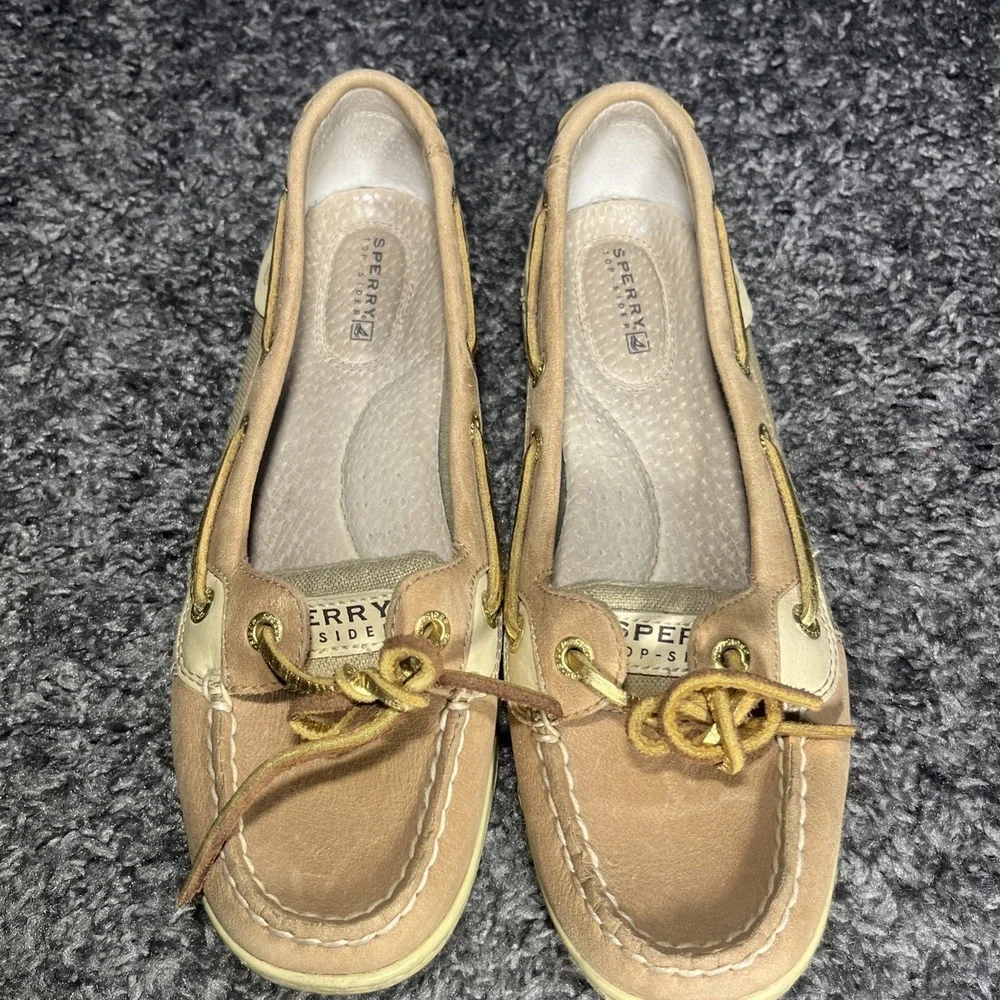 SPERRY TOP-SIDER 7.5 ‎ Boat Deck Tan/Gold Glitter Womens